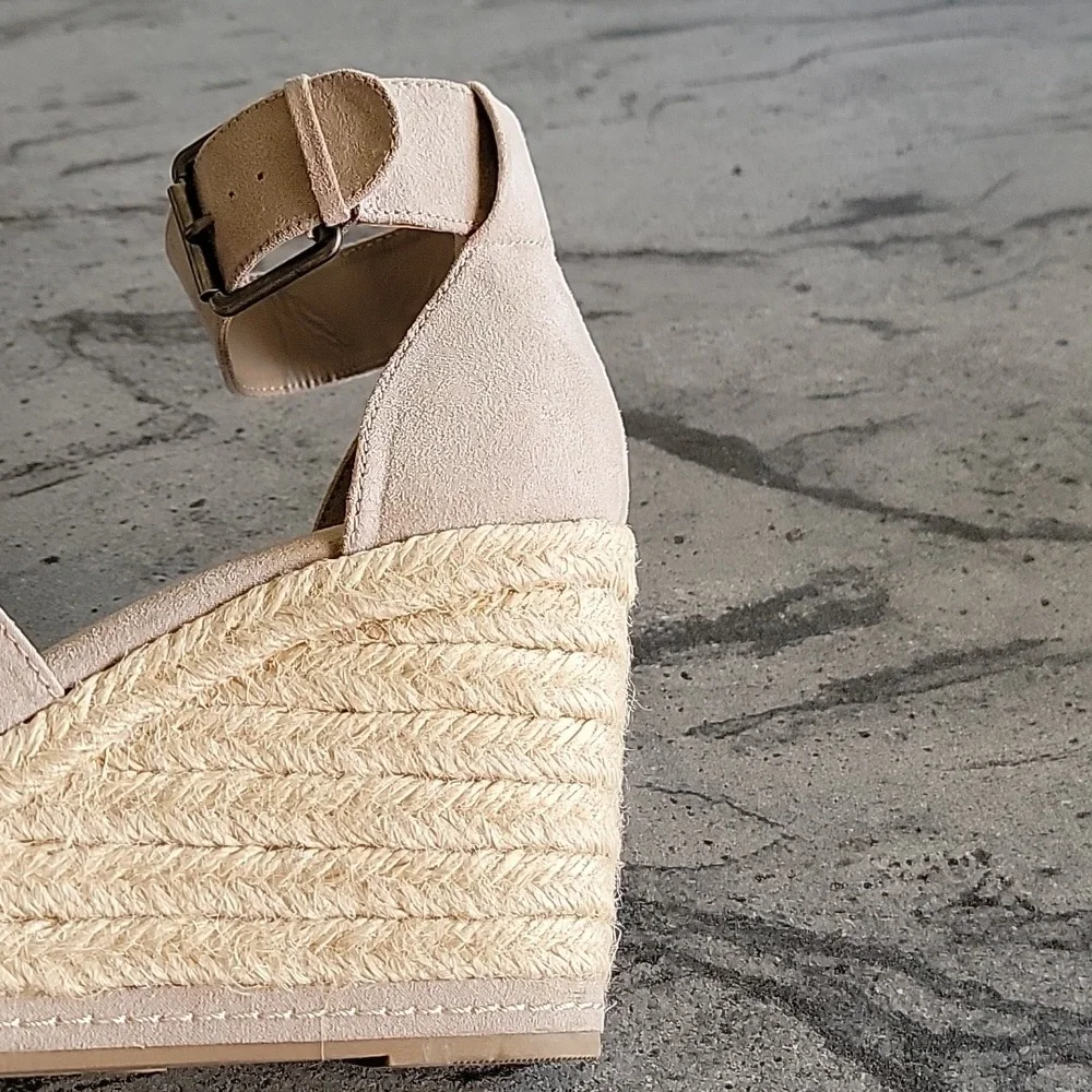 Universal Thread Jute/Faux Suede Boho Platform Wedge Peep Toe Heels Taupe sz 10 - Picture 7 of 14